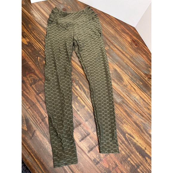 Hot Kiss Tik Tok Leggings Ruched Butt Lift High Waist Olive Green Texture Size S - Picture 3 of 7